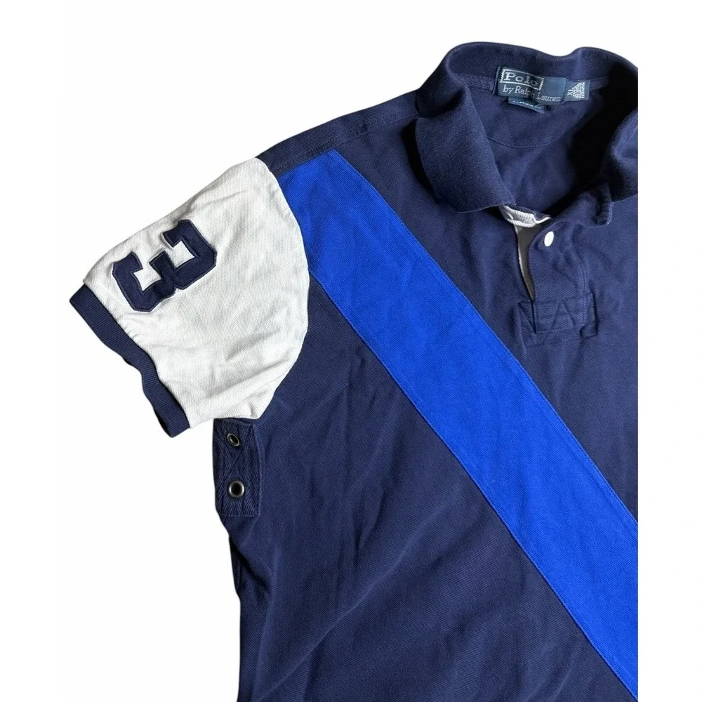 Polo Ralph Lauren Big Pony Polo Shirt XL Navy Blue Custom Fit Rugby Stripe